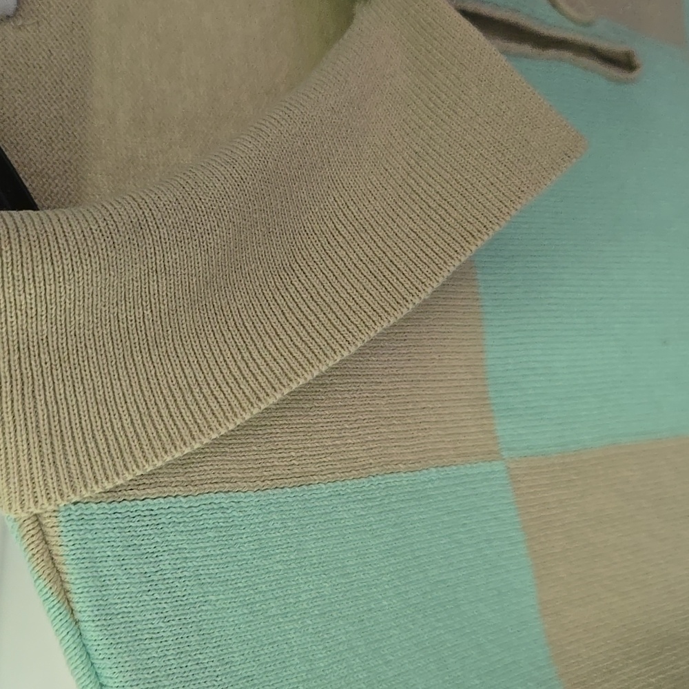 ZARA Aqua and Tan Checkered Polo Shirt - Picture 3 of 9